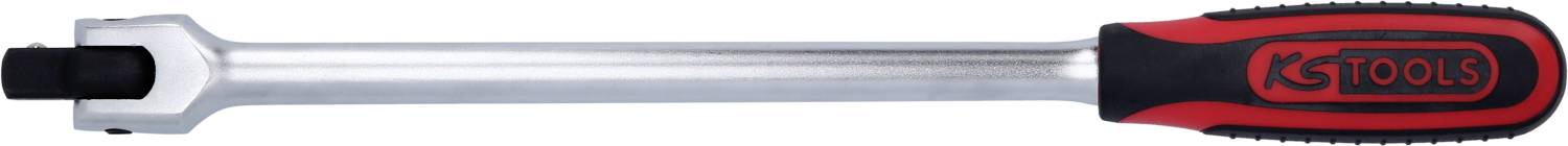 Ein Steckschlüsselgriff aus Metall mit rotem und schwarzem Griff, auf dem 'KS Tools' steht, vor einem neutralen Hintergrund.