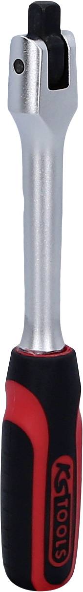 Silberne Knarre mit schwarzem und rotem Griff. Werkzeug zur Befestigung von Steckschlüsseln in Mechanik- und Werkstattarbeiten.