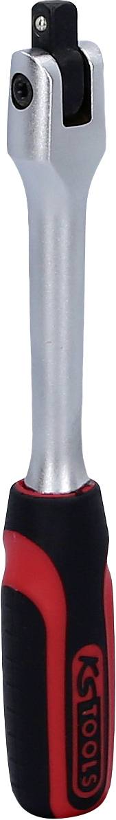 Ein silber-roter Schraubenschlüssel mit ergonomischem Griff, geeignet zum Lösen und Anziehen von Muttern und Schrauben.