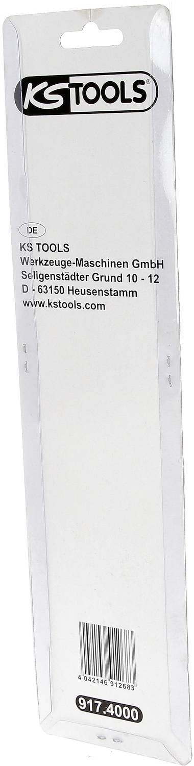Das Bild zeigt eine Verpackung von KS Tools, mit der Aufschrift 'Werkzeuge-Maschinen GmbH' und der Adresse 'D-63150 Heusenstamm'.
