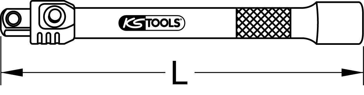 'KS Tools' 'L' verlängerter Hebel, gerändelter Griff für besseren Halt. Zeigt Richtungspfeile für Länge. Mechanisches Werkzeug.