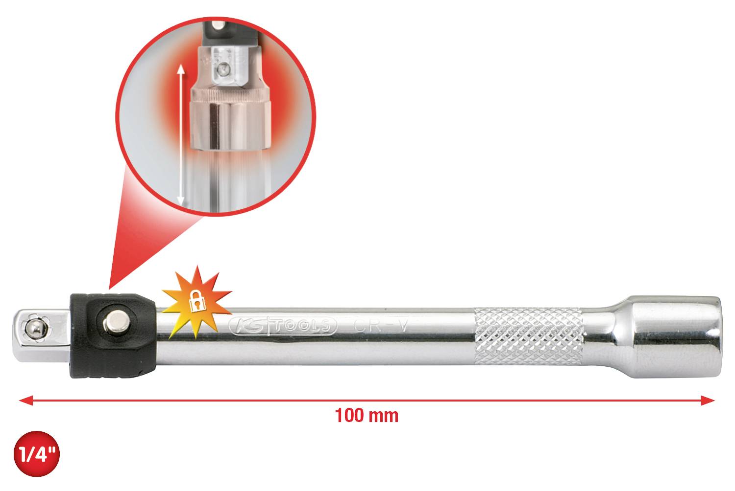Verlängerungsstange für Steckschlüssel mit Verriegelung, Länge 100 mm, 1/4