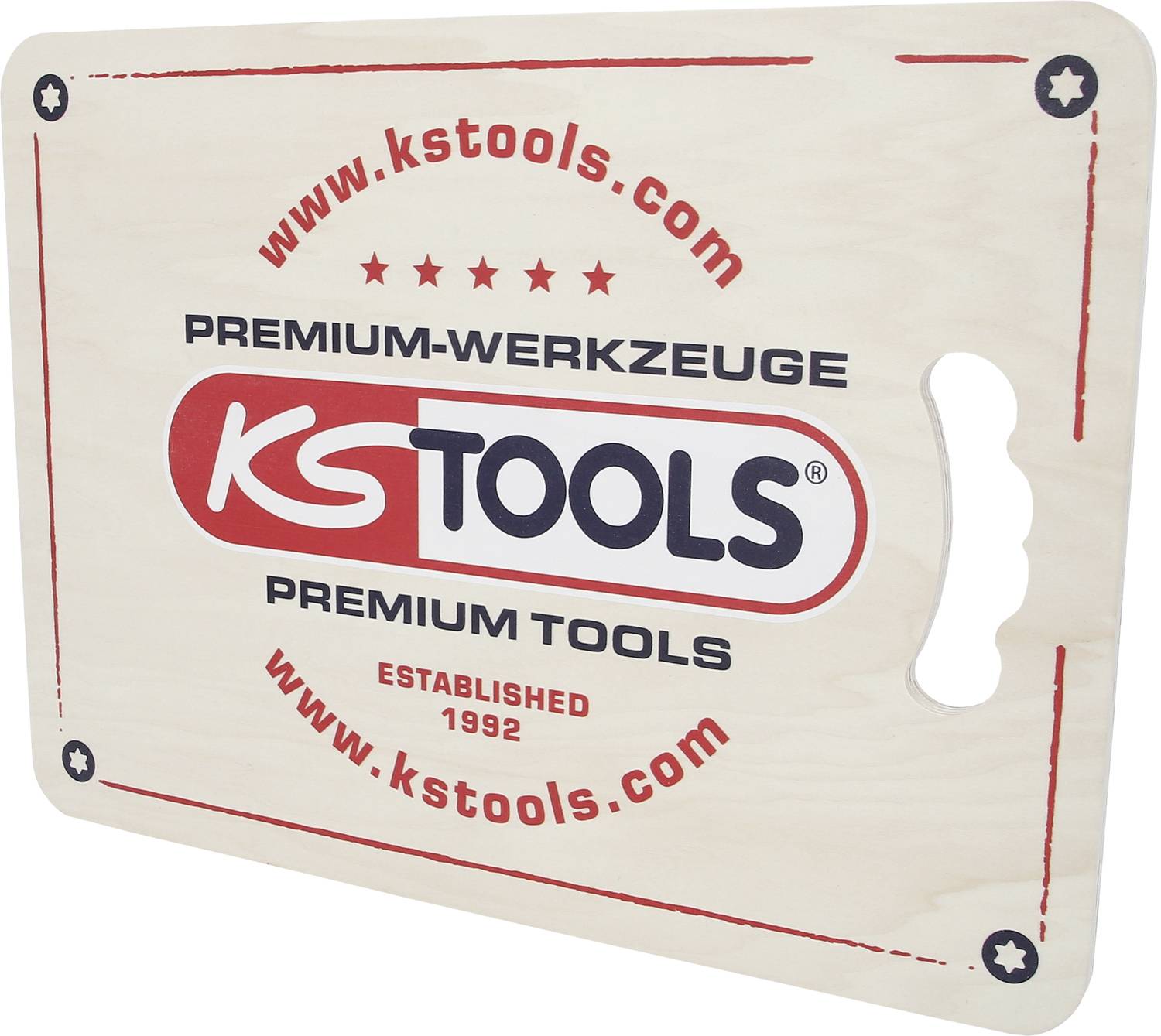 Schneidebrett mit dem Logo und der Webseite von KS Tools, 'Premium-Werkzeuge'.