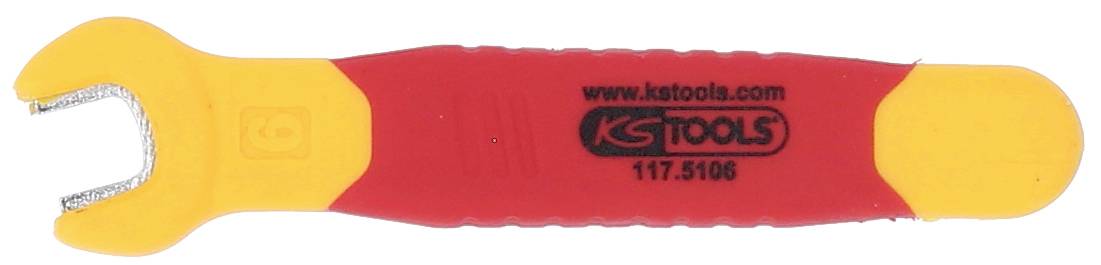 Isolierter Kabelschneider mit rotem und gelbem Griff, Markenname 'KS TOOLS'.