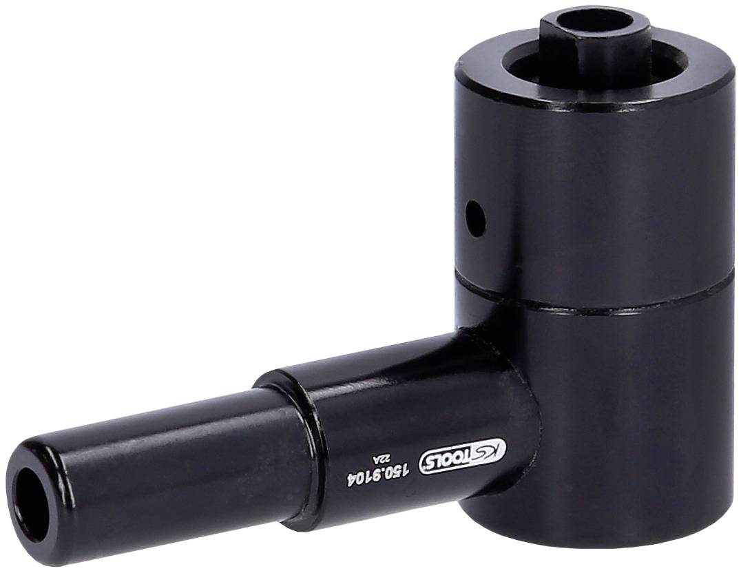 Ein schwarzer mechanischer Adapter mit zylindrischen Verbindungsstücken, gekennzeichnet mit '180-9104'.
