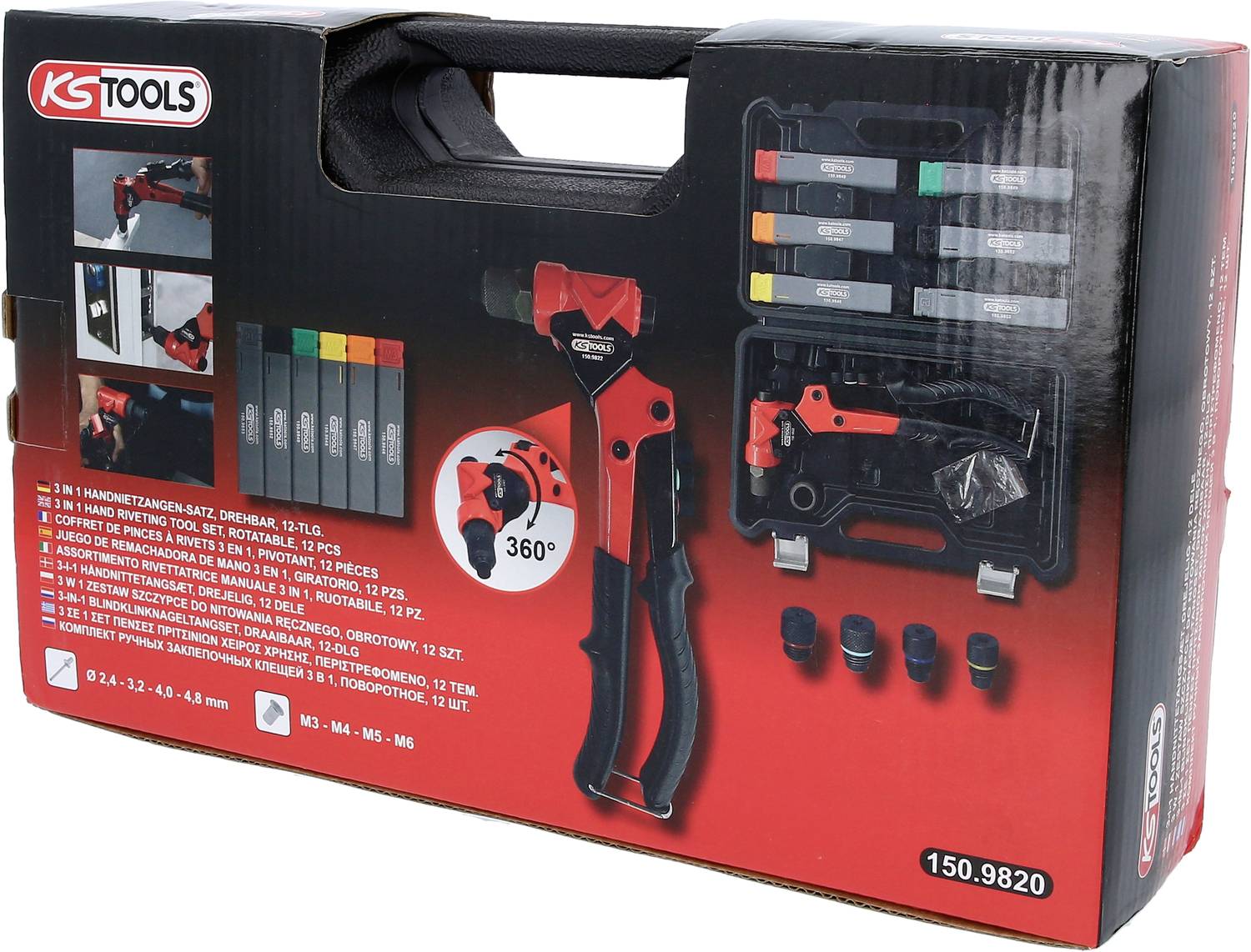 KS Tools 150.9820 3 in 1 Handnietzangen-Satz, drehbar, 12-tlg