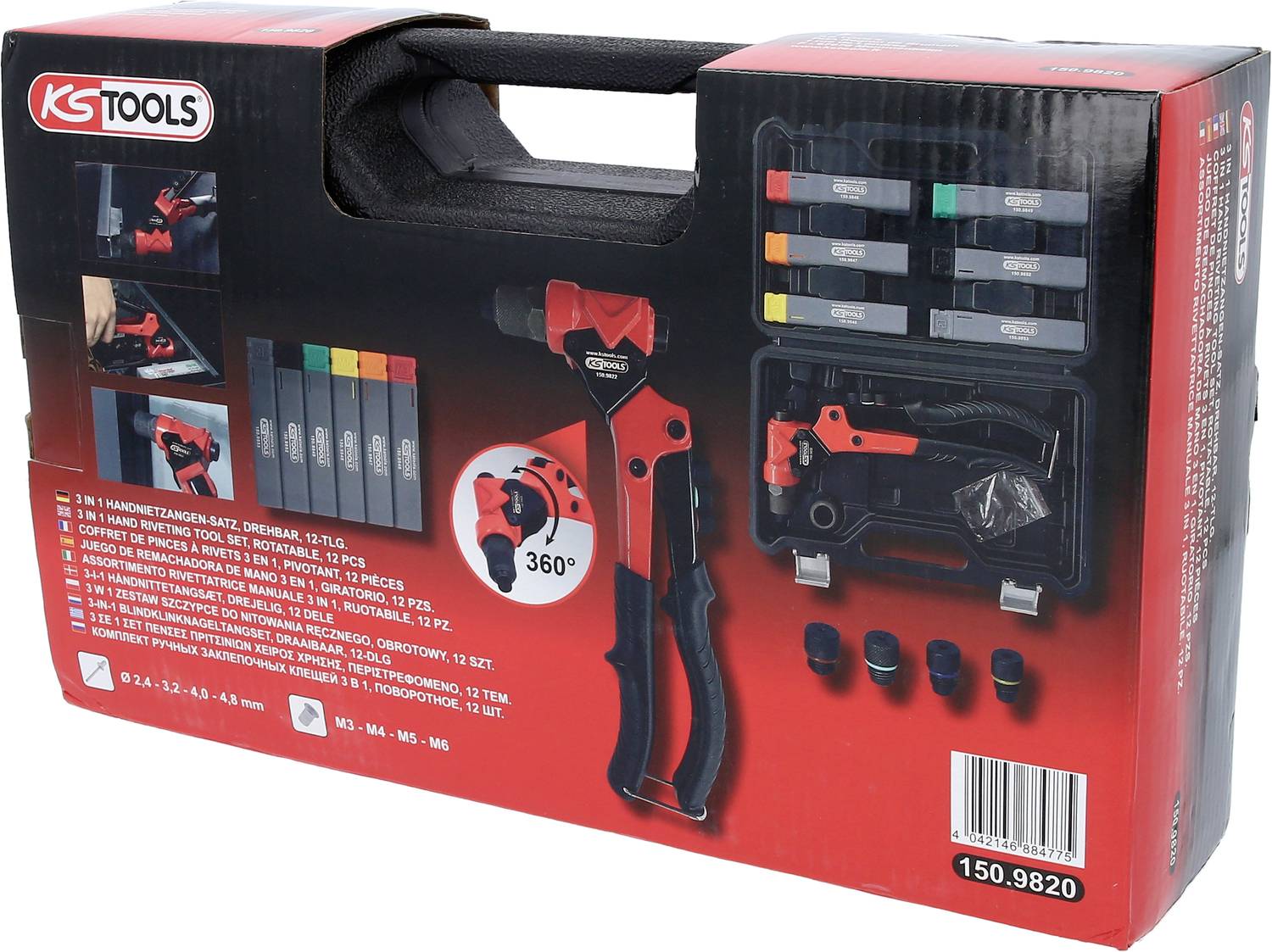 KS Tools 150.9820 3 in 1 Handnietzangen-Satz, drehbar, 12-tlg