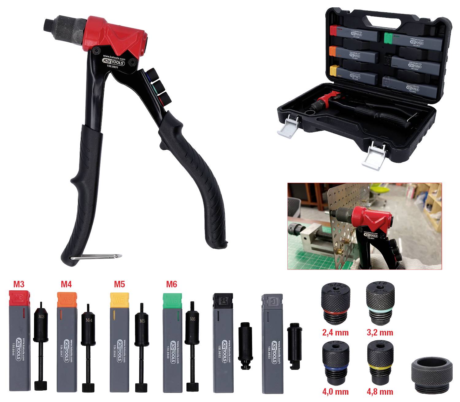 KS Tools 150.9850 3 in 1 Handnietzangen-Satz, 12-tlg