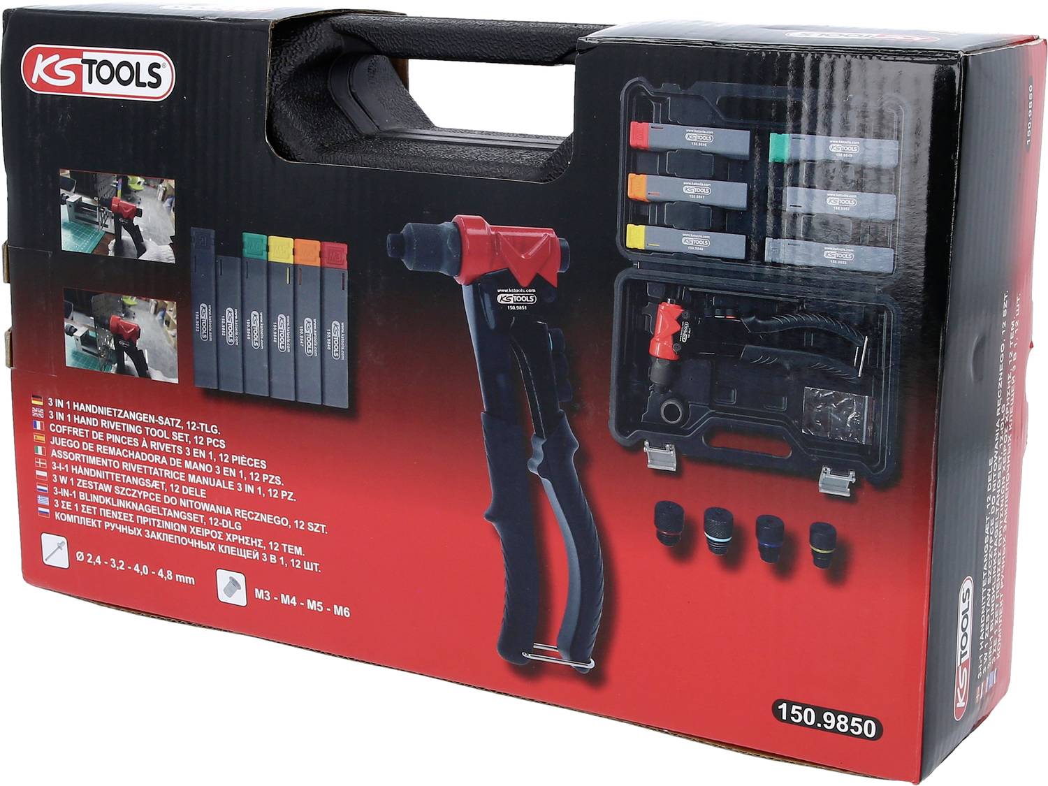 KS Tools 150.9850 3 in 1 Handnietzangen-Satz, 12-tlg