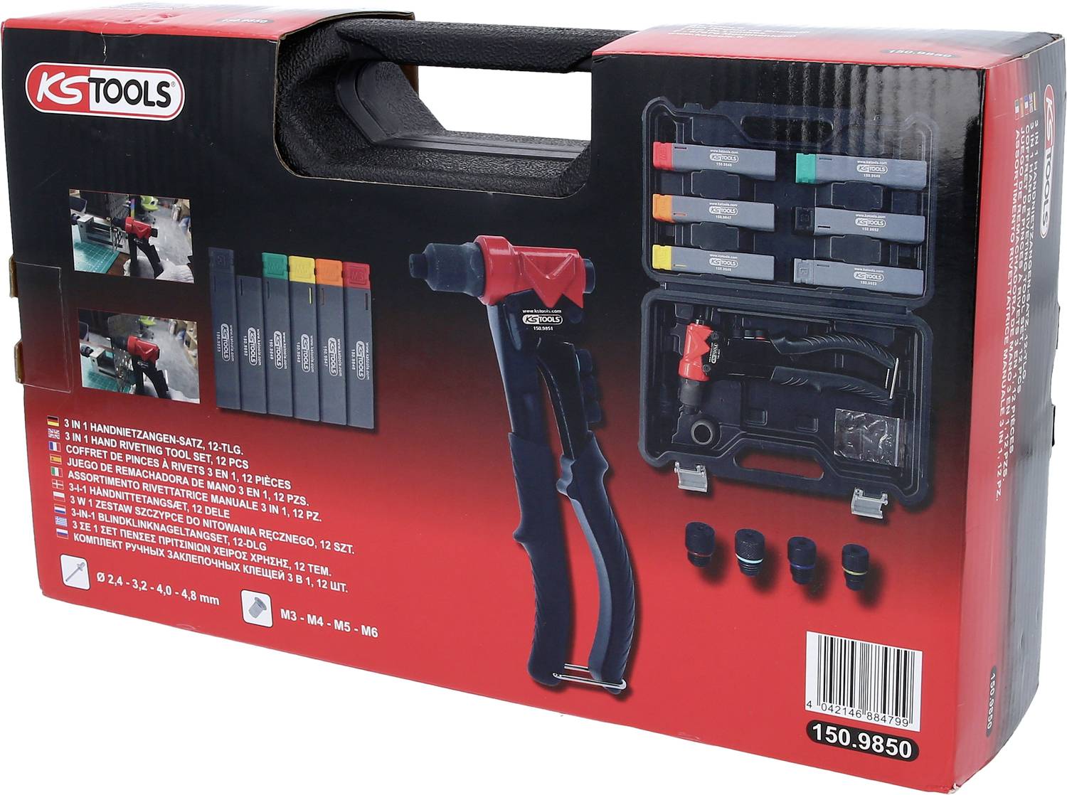 KS Tools 150.9850 3 in 1 Handnietzangen-Satz, 12-tlg
