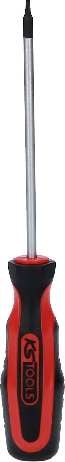Ein roter und schwarzer Schraubendreher, ideal für Heimwerkerarbeiten, mit einem Metallkopf und ergonomischem Griff.