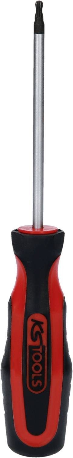 Schraubendreher mit rotem und schwarzem Griff, geeignet für Torx-Schrauben.