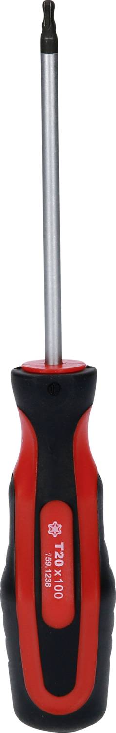 Schraubendreher mit ergonomischem, rot-schwarzem Griff und silberner Klinge für präzises Arbeiten.