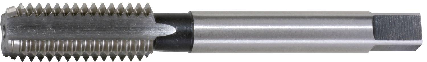 Metallschneidhahn mit zylindrischem Schaft und scharfen, spiralförmigen Schneidzähnen, verwendet zum Innengewindeschneiden.
