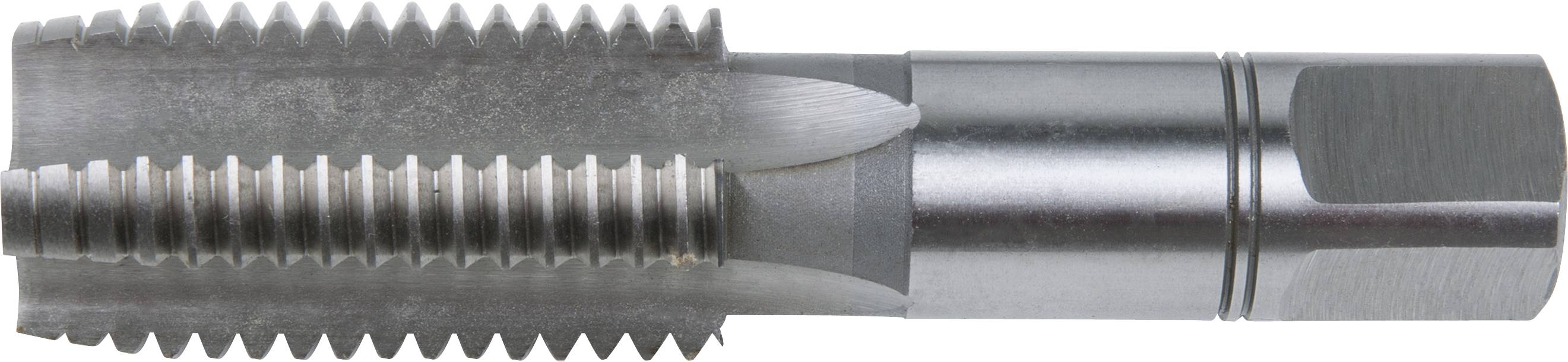 Metallschneidwerkzeug mit Gewinde, zylindrischer Form und silbernem Finish. Hauptsächlich für das Bearbeiten von Innengewinden verwendet.