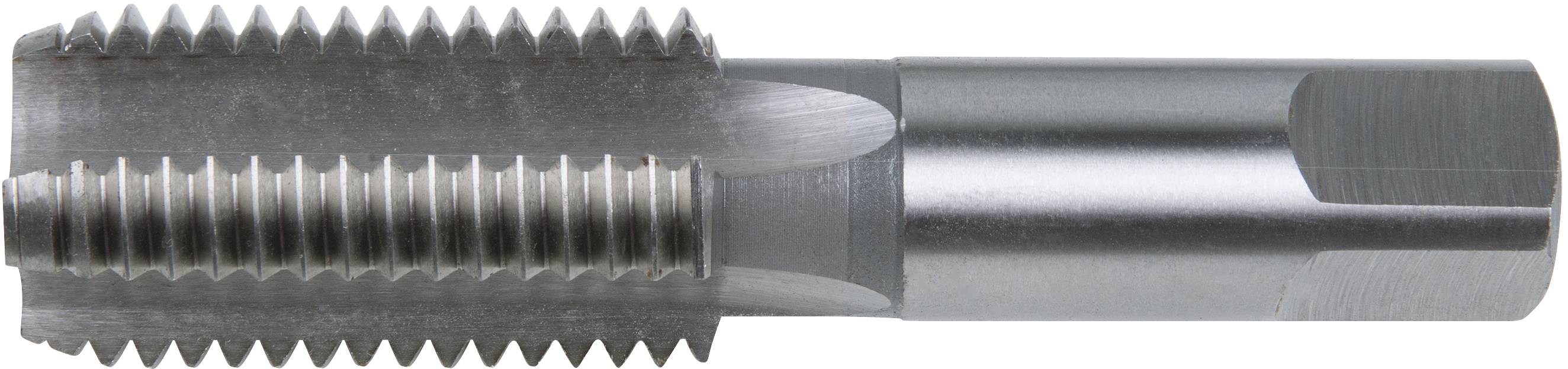 Metallschneidwerkzeug mit zylindrischem Schaft und scharfen Gewindeschneiden zum Schneiden von Innengewinden in Metalloberflächen.