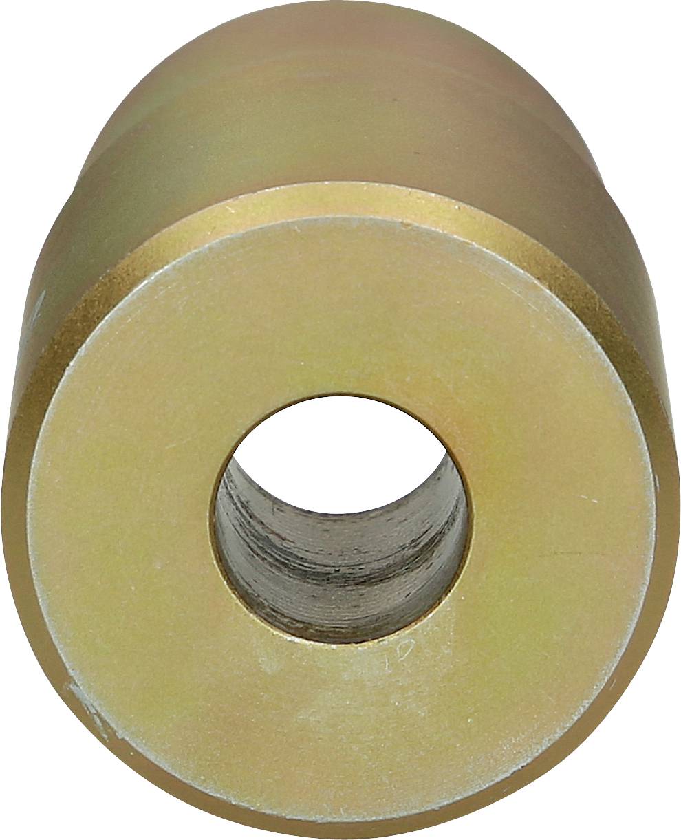 Metallzylinder, goldfarben, mit einem zentralen Loch, wahrscheinlich ein Maschinenteil oder eine Befestigungskomponente.