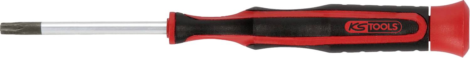 Ein Schraubendreher mit rotem und schwarzem Griff, markiert mit dem Logo 'KS TOOLS'.
