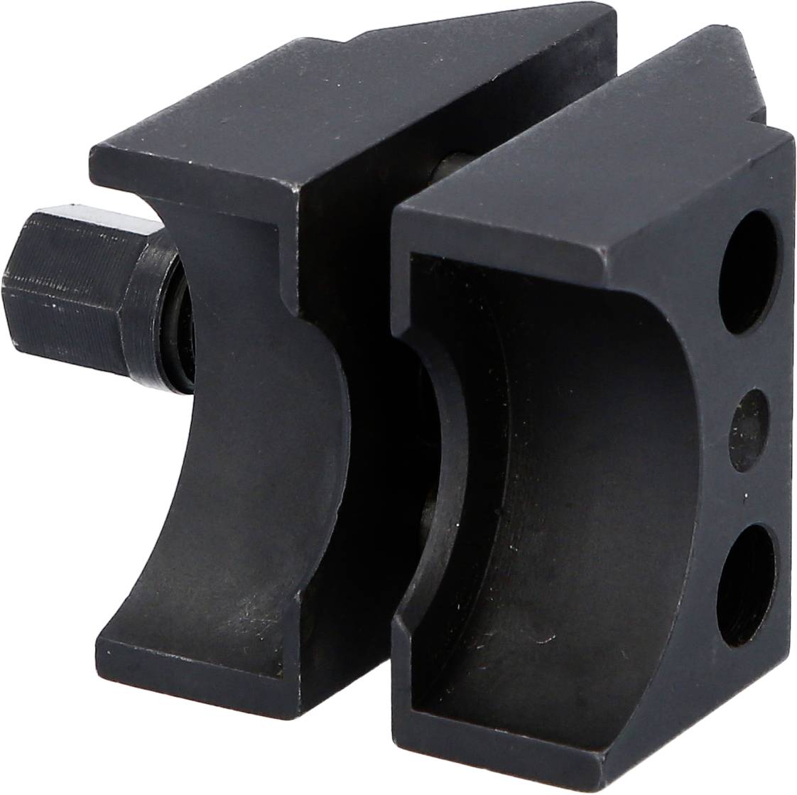 Metallischer Schildspanner mit Schraube, verwendet für die Befestigung oder Sicherung von Teilen. Schwarzes, robustes Design.