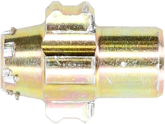 Metallteil mit zylindrischem Körper und mehreren abgestuften Absätzen, möglicherweise ein Verbindungselement oder Adapter.