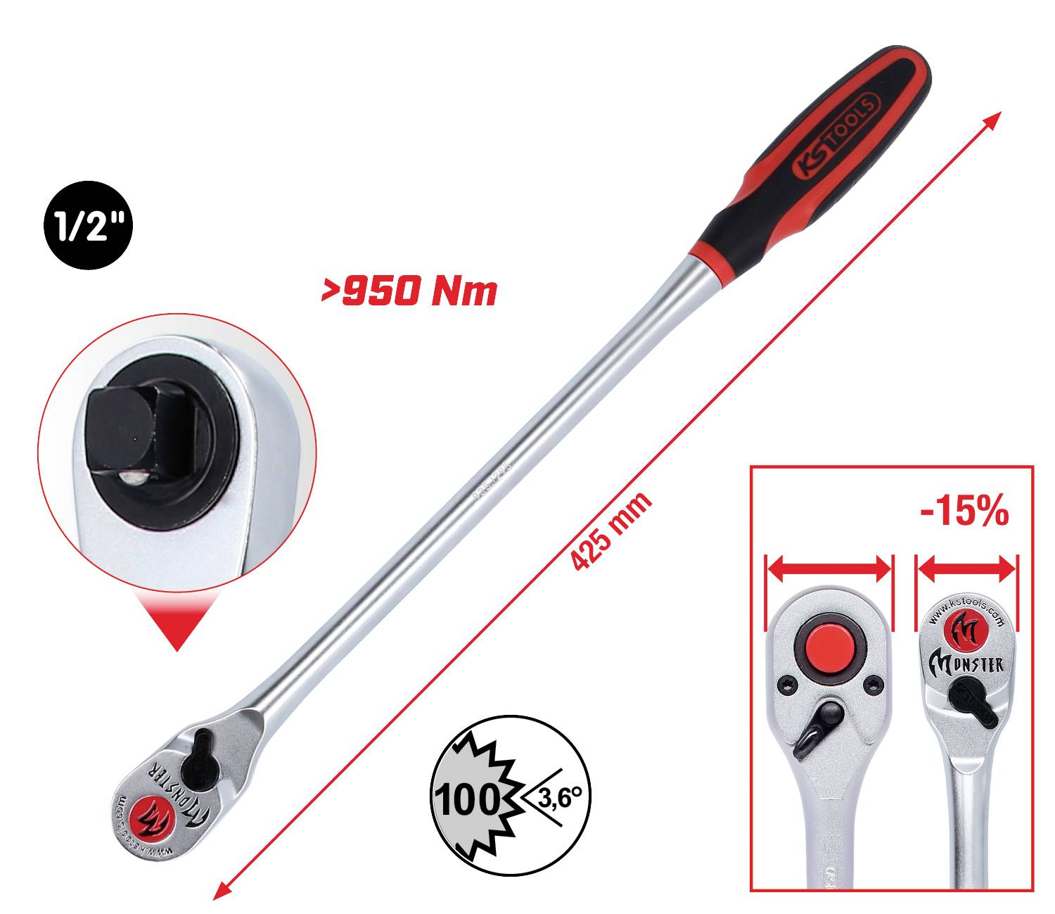 KS Tools 935.1295 935.1295 Umschaltknarre 1/2" 425mm