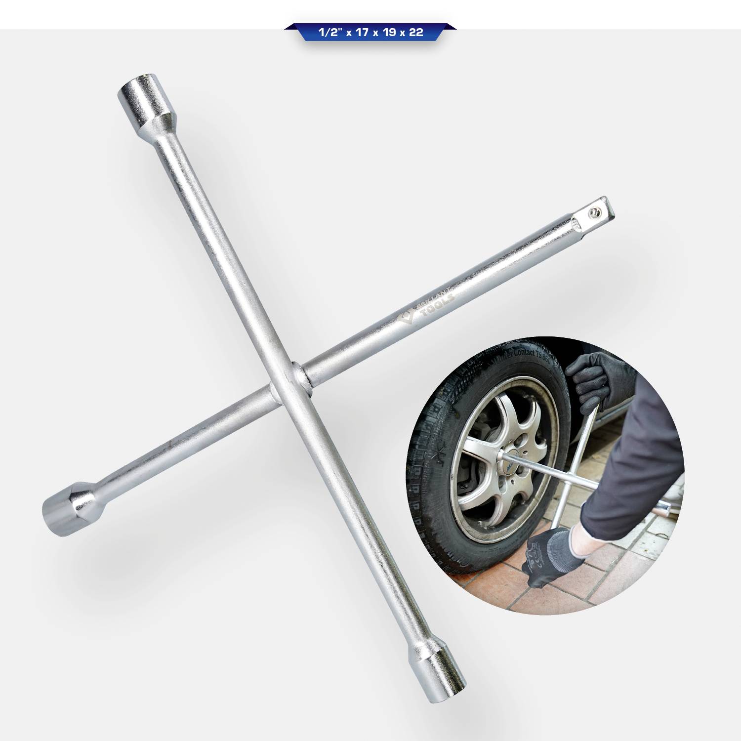 Brilliant Tools BT691015 Rad-Kreuzschlüssel, 1/2" x 17 x 19 x 22mm