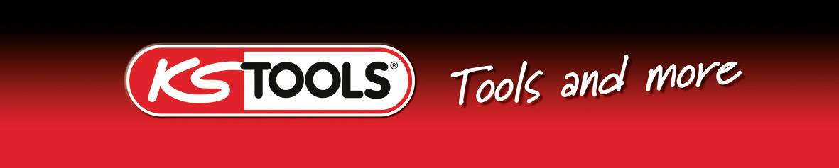 KS Tools-Logo auf rotem Hintergrund mit Slogan 'Tools and more'.