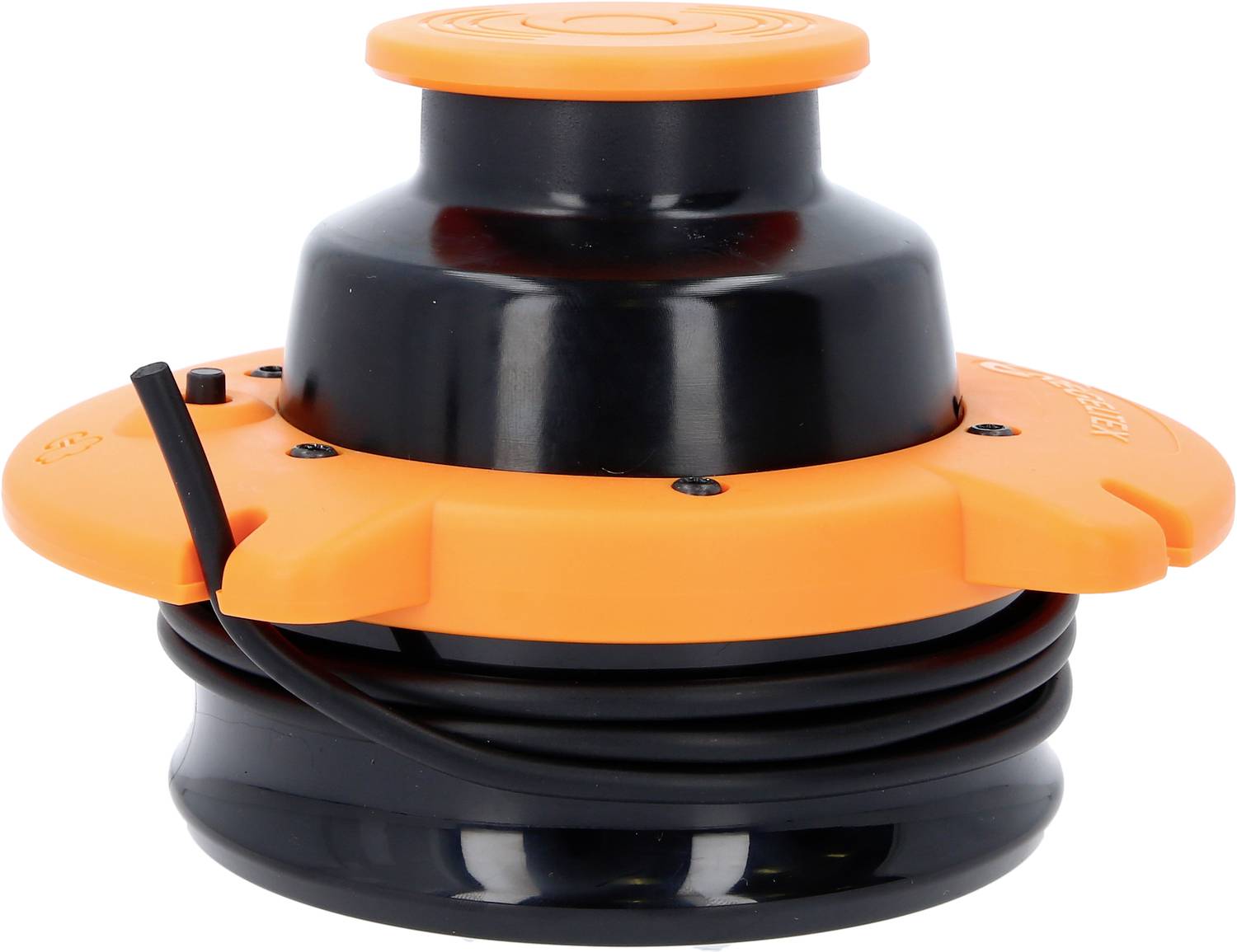 Schwarzes und oranges Baugerät mit Kabel, bereit für den Einsatz.