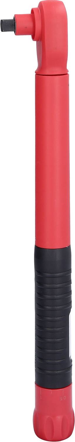 Roter und schwarzer Mini-Handluftpumpe mit Winkelanschluss zum Aufpumpen von Fahrradreifen. Kompaktes Design für unterwegs.