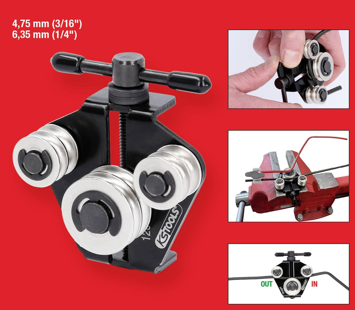 KS Tools 120.1004 Bremsleitungs-Richtwerkzeug / - Biegewerkzeug, 4,75mm (3/16“) + 6,35mm (1/4“)