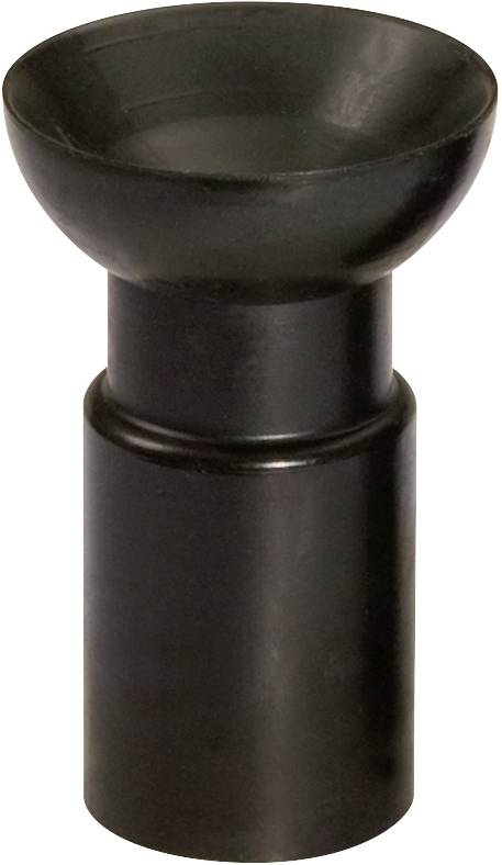Ein schwarzes Gummiventiladapter, zylindrisch mit breiter Öffnung oben. Verwendet zum Anschließen von Pumpen an verschiedene Ventile.