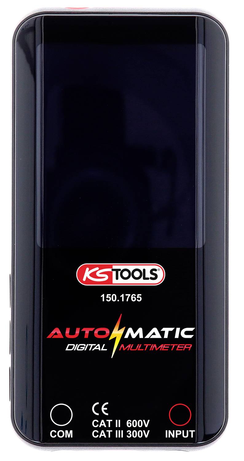 Digitalmultimeter von KS Tools, Modellnummer 150.1765, zur Messung von elektrischen Werten; CE-gekennzeichnet, max. 600V.