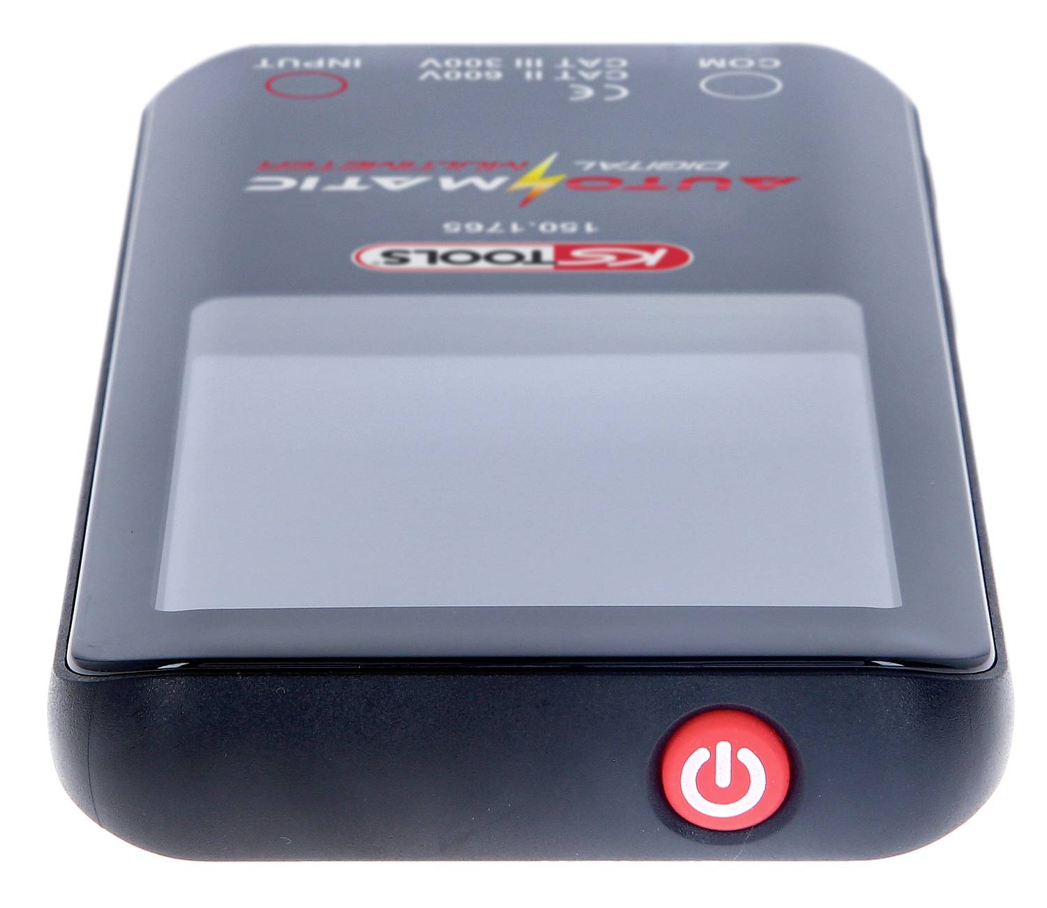 'Digitales Batterieladegerät mit roter Ein/Aus-Taste und LED-Anzeige, Produktname 