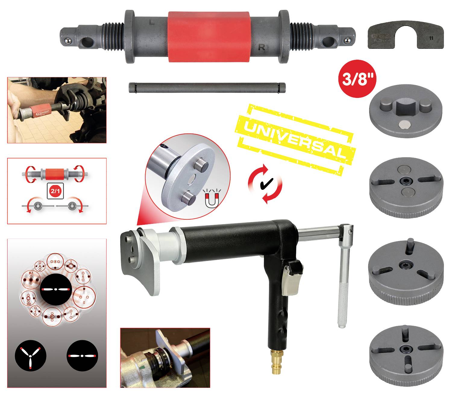 KS Tools 150.2440 Universal Bremskolben-Rückstell-Werkzeug-Satz, 8-tlg