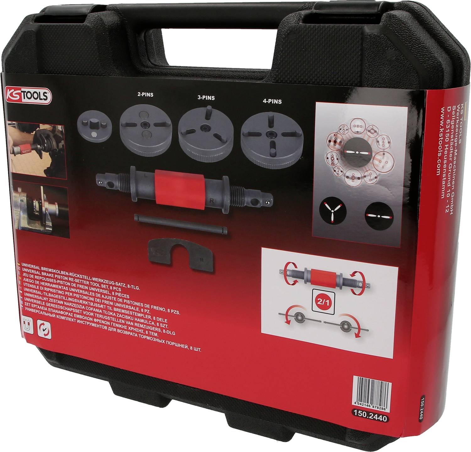 KS Tools 150.2440 Universal Bremskolben-Rückstell-Werkzeug-Satz, 8-tlg