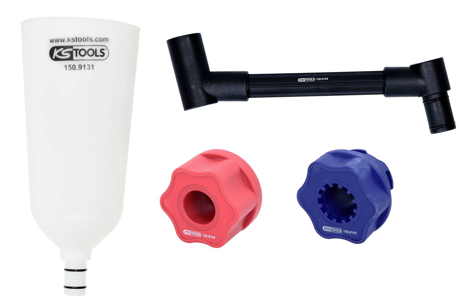 KS Tools 150.9155 Öl-Einfülltrichter-Satz mit drehbarem Winkelarm für VAG, 4-tlg