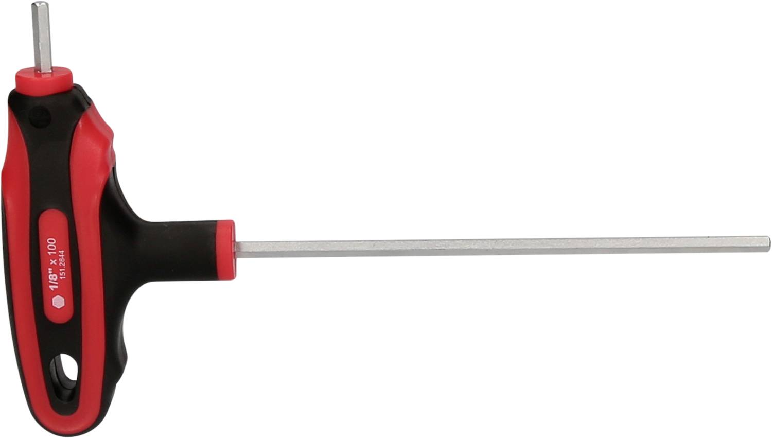 T-Griff Hex-Schlüssel mit rotem und schwarzem Griff, für Sechskantschrauben. Geeignet für präzise und komfortable Anwendung.