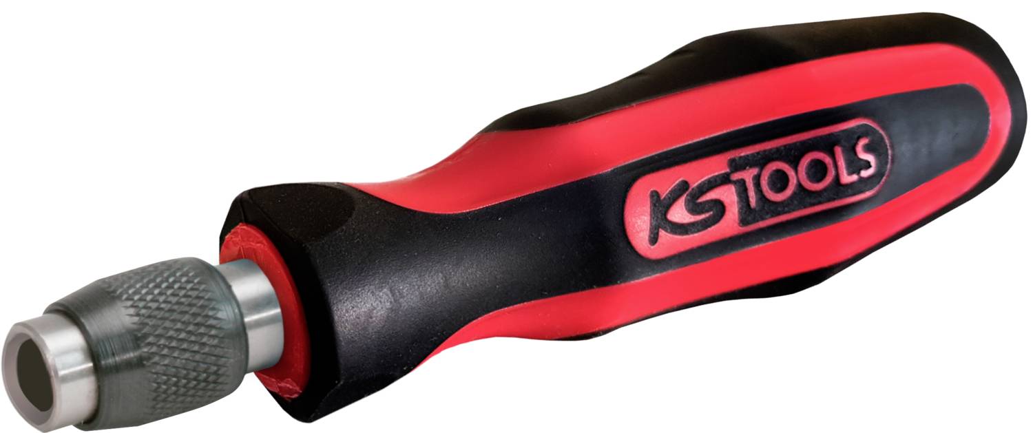 Schraubendreher mit ergonomischem, rot-schwarzem Griff und metallischer Spitze, geeignet für präzise Handwerksarbeiten.