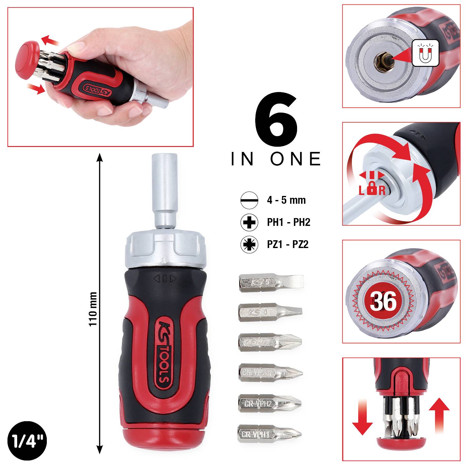 KS Tools 159.2025 Ratschen-Schraubendreher 1/4"