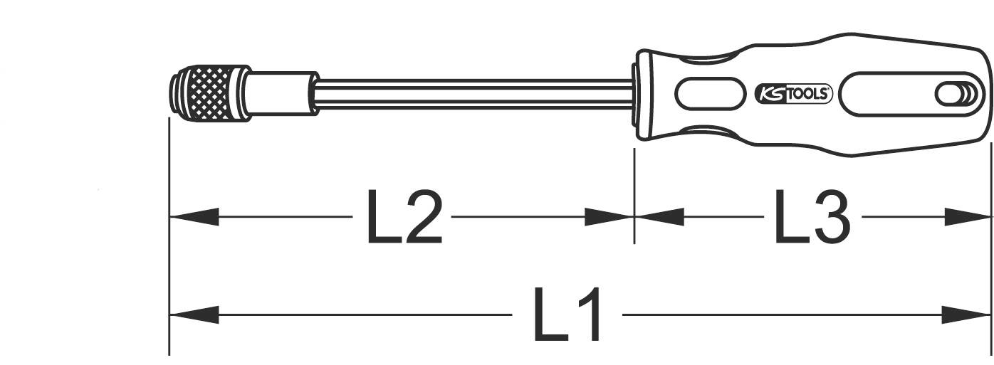 Abbildung eines Schraubendrehers mit markierten Längen L1, L2 und L3.