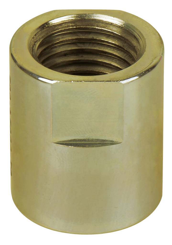 Metallmutter mit Innengewinde, zylindrische Form, goldene Oberfläche.