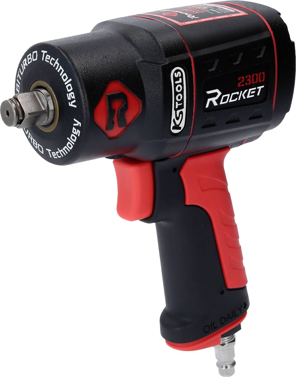 Druckluft-Schlagschrauber in Schwarz und Rot von KS Tools, Modell 'Rocket 2300', mit Turbo-Technologie, für Werkstattgebrauch.