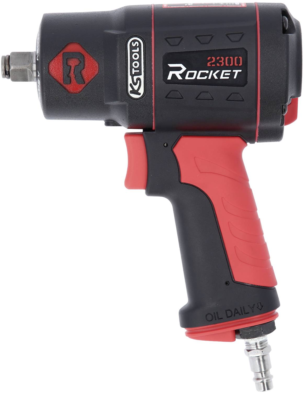 Druckluft-Schlagschrauber mit ergonomischem Griff und rotem Akzent. Modell 'Rocket 2300' von KS Tools.