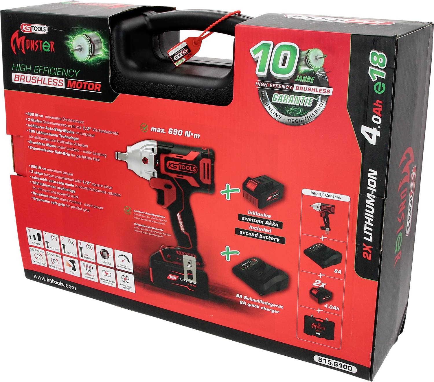 KS Tools 515.6100 Schlagschrauber 690 Nm 18V Anzahl mitgelieferte Akkus 2 4Ah Li-Ion