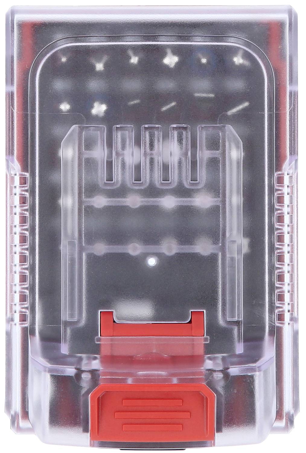 Ein transparenter, rechteckiger moderner Sicherungshalter mit rotem Schalter, geeignet für elektrische Anwendungen.