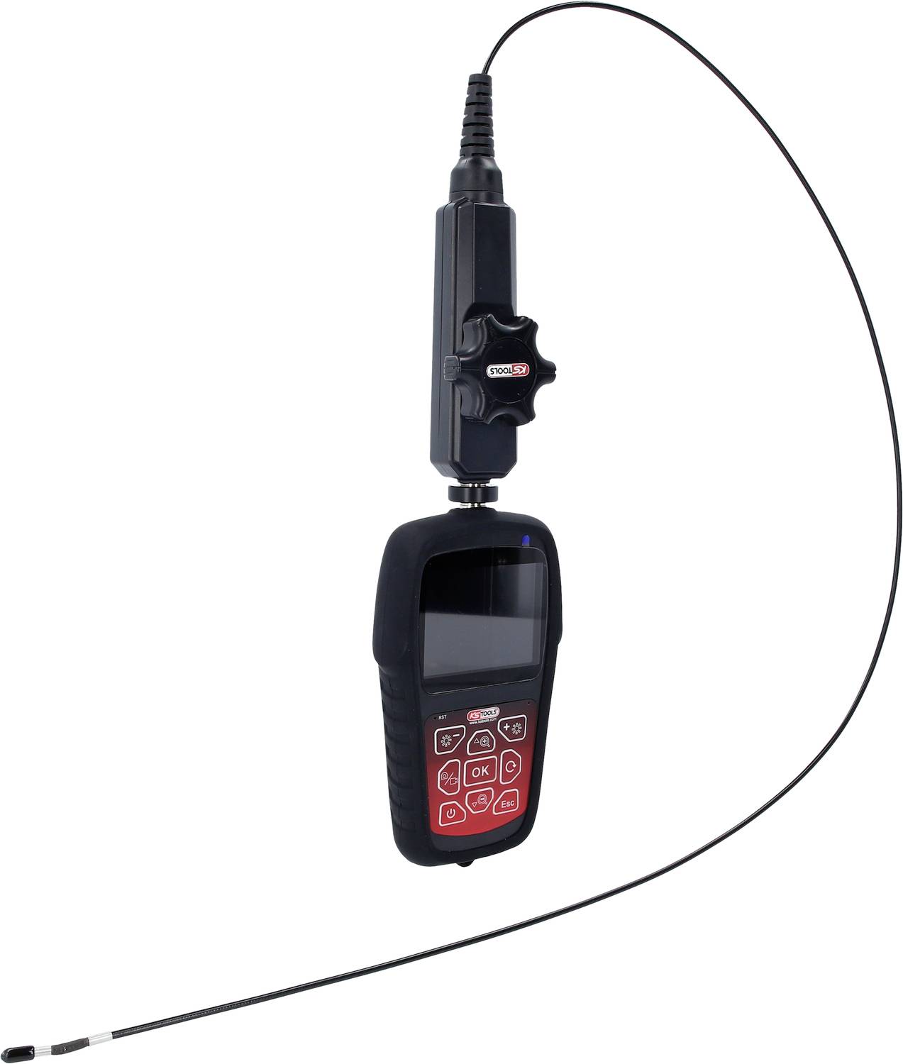 Endoskop-Kamera mit flexiblem Kabel und Display zur visuellen Inspektion von schwer zugänglichen Bereichen.