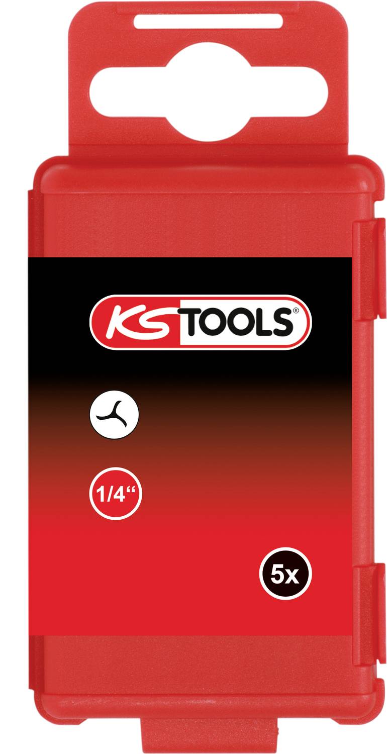 Rote Verpackung mit KG Tools-Logo, drei Symbolen und der Aufschrift '1/4