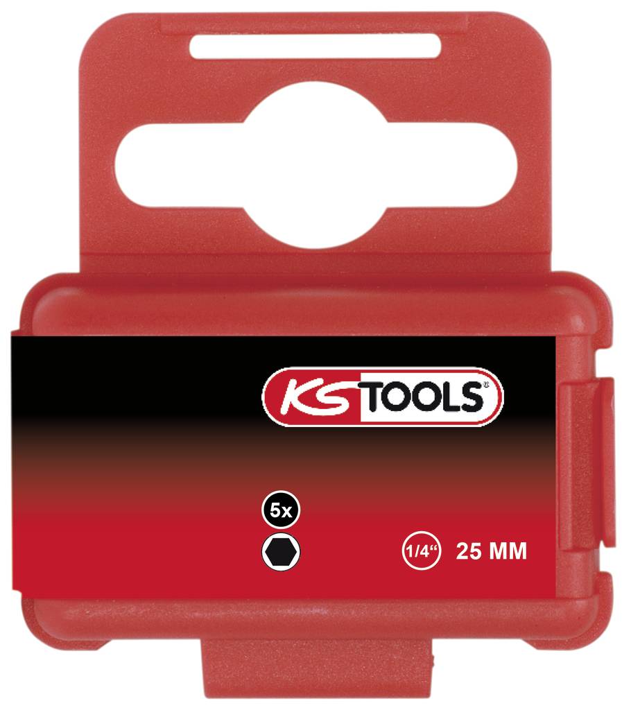Rote Kunststoffhülle für einen Stecknuss, markiert mit 'KS Tools', Größe 25 mm, 5x Indikator für 1/4