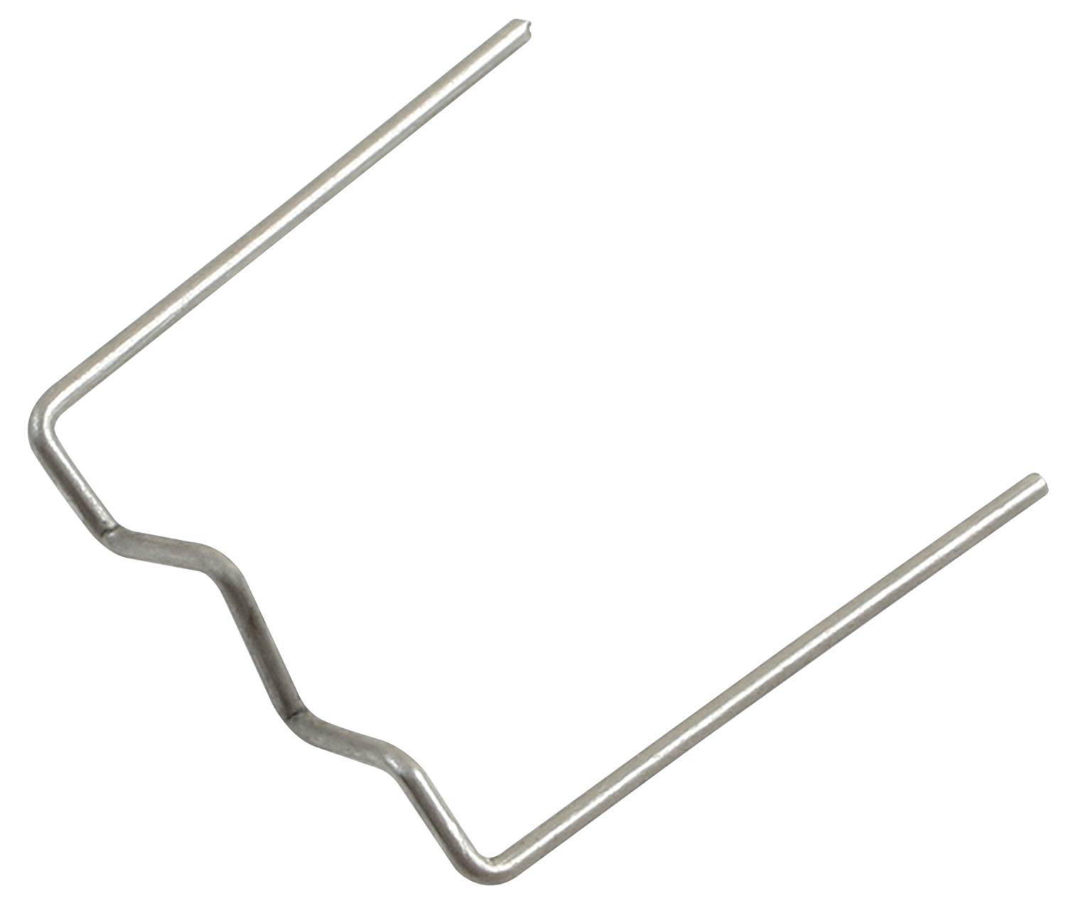 Ein gebogener Draht in U-Form mit einer wellenförmigen Mitte, typisch für technische oder handwerkliche Anwendungen.