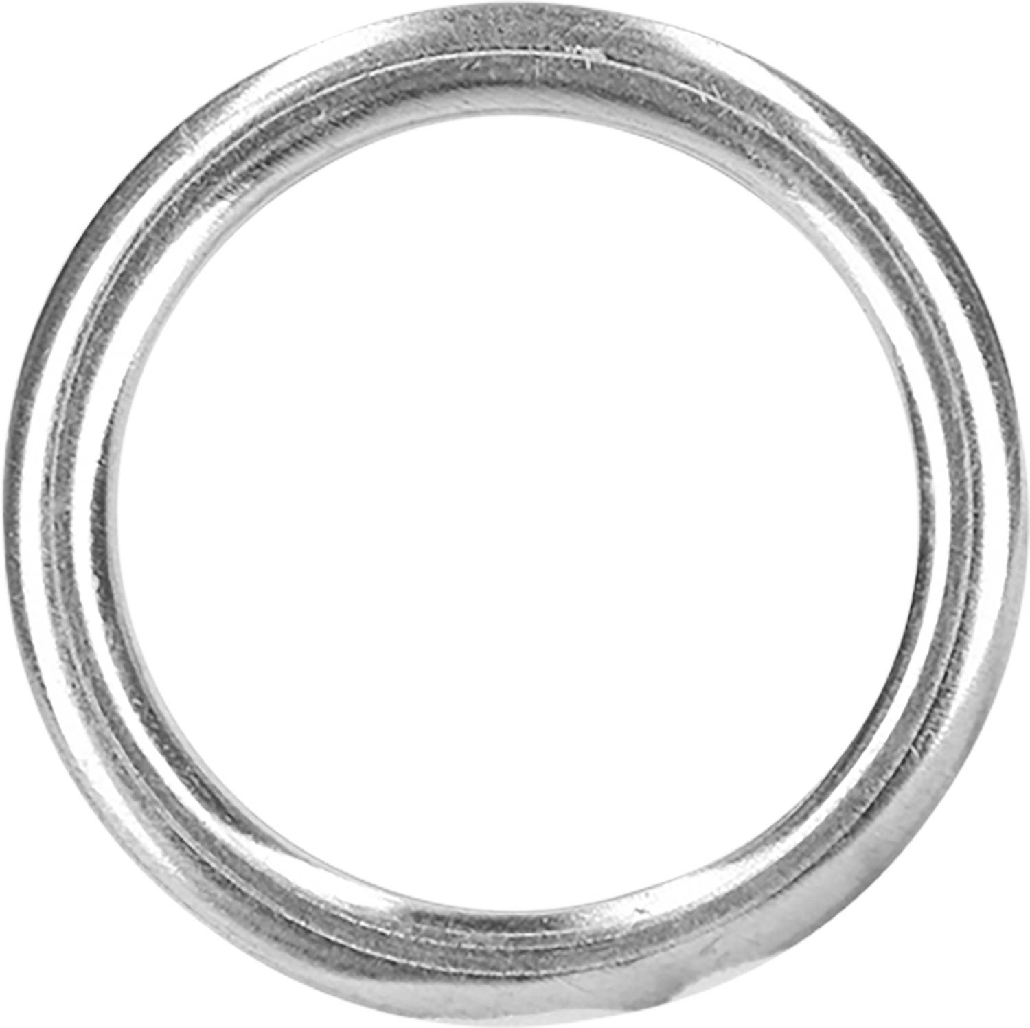Ein einfacher, silberner Metallring auf weißem Hintergrund.